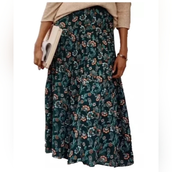 J.Jill Women’s Midi Skirt Wearever  Collection Green Paisley Floral Pleated XL - Picture 1 of 9